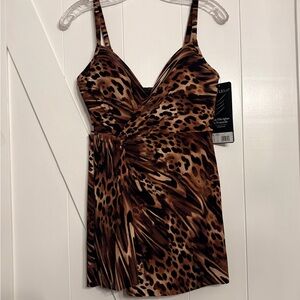 Miraclesuit Adora Swim Dress Leopard Print Tummy Control Slimming Shaping Suit